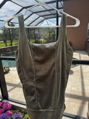 Olive Green Velvet Tank Top Bodysuit
